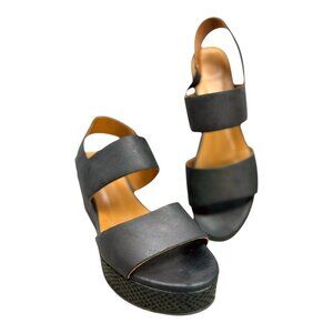 Coclico Leonora Black Leather Platform Wedge Sandals